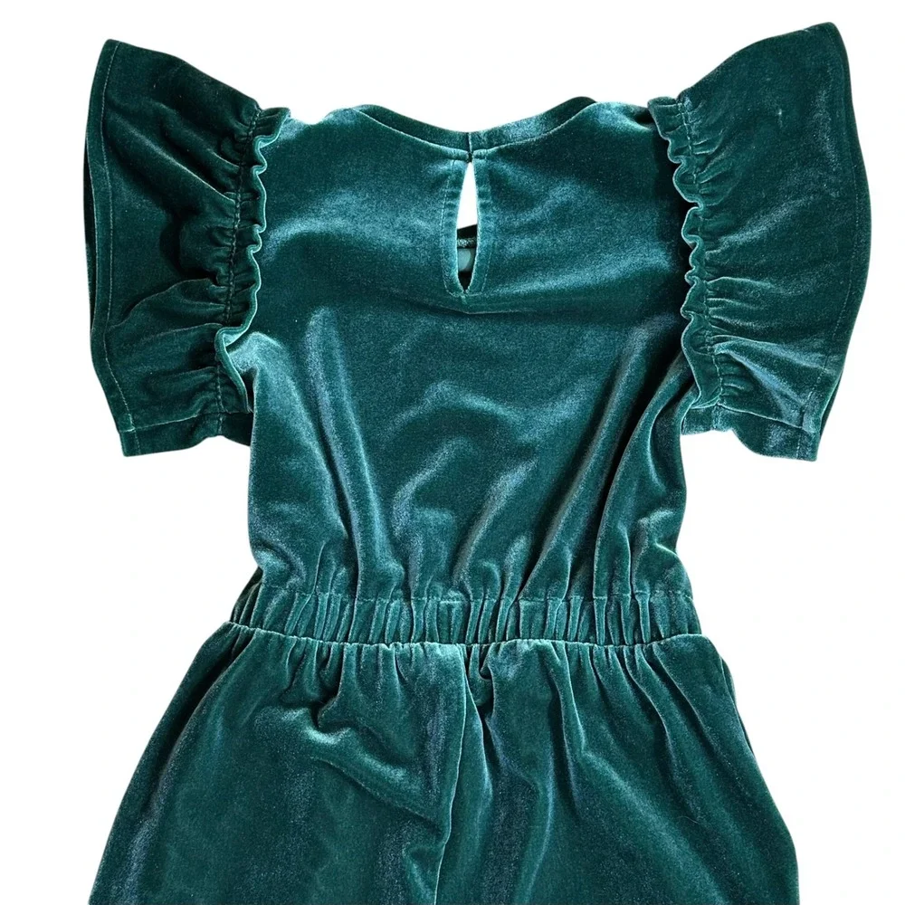 Crewcuts J Crew Girls Emerald Green Velvet Ruffle Jumpsuit Size 5 Holiday